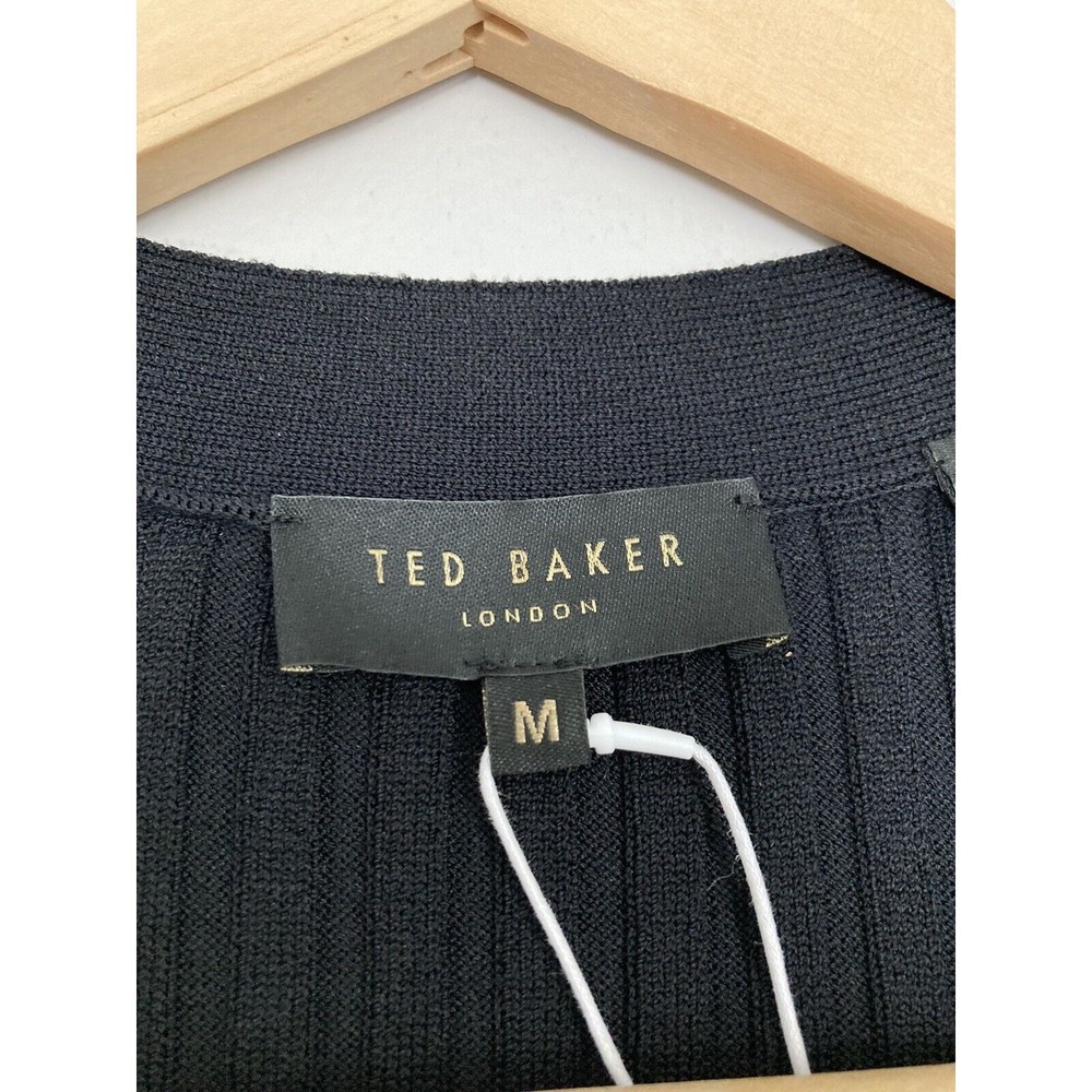 NEW Ted Baker Nardaa Longline Cardigan Dress Ribbed MEDIUM Black Viscose - Picture 3 of 16